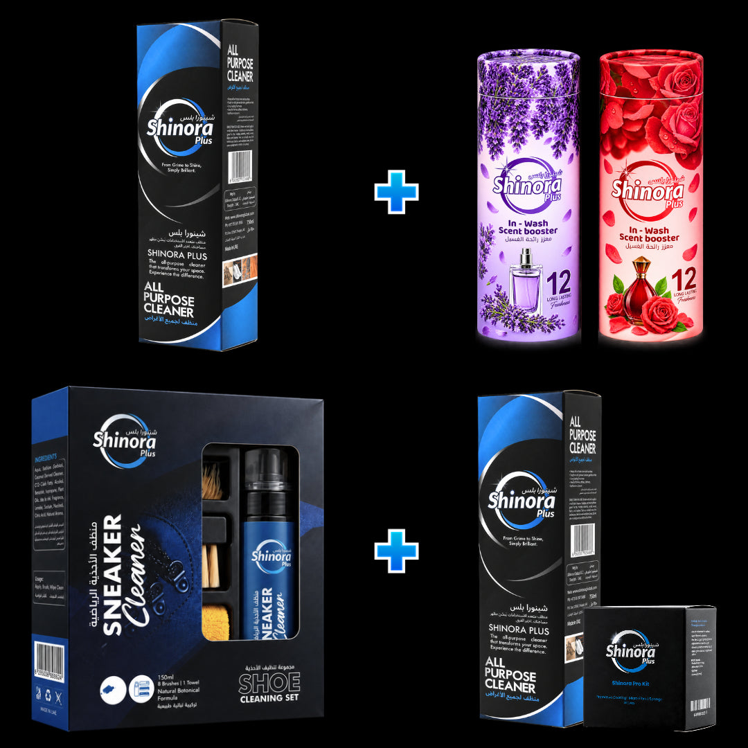 Shinora Plus In-Wash Scent Booster 2 Pcs + Sneaker Cleaner 1 Pc + All-purpose Cleaner 1 Pc + All-purpose Cleaner Pro Kit 1 Pc + Smartshield 1 Pc